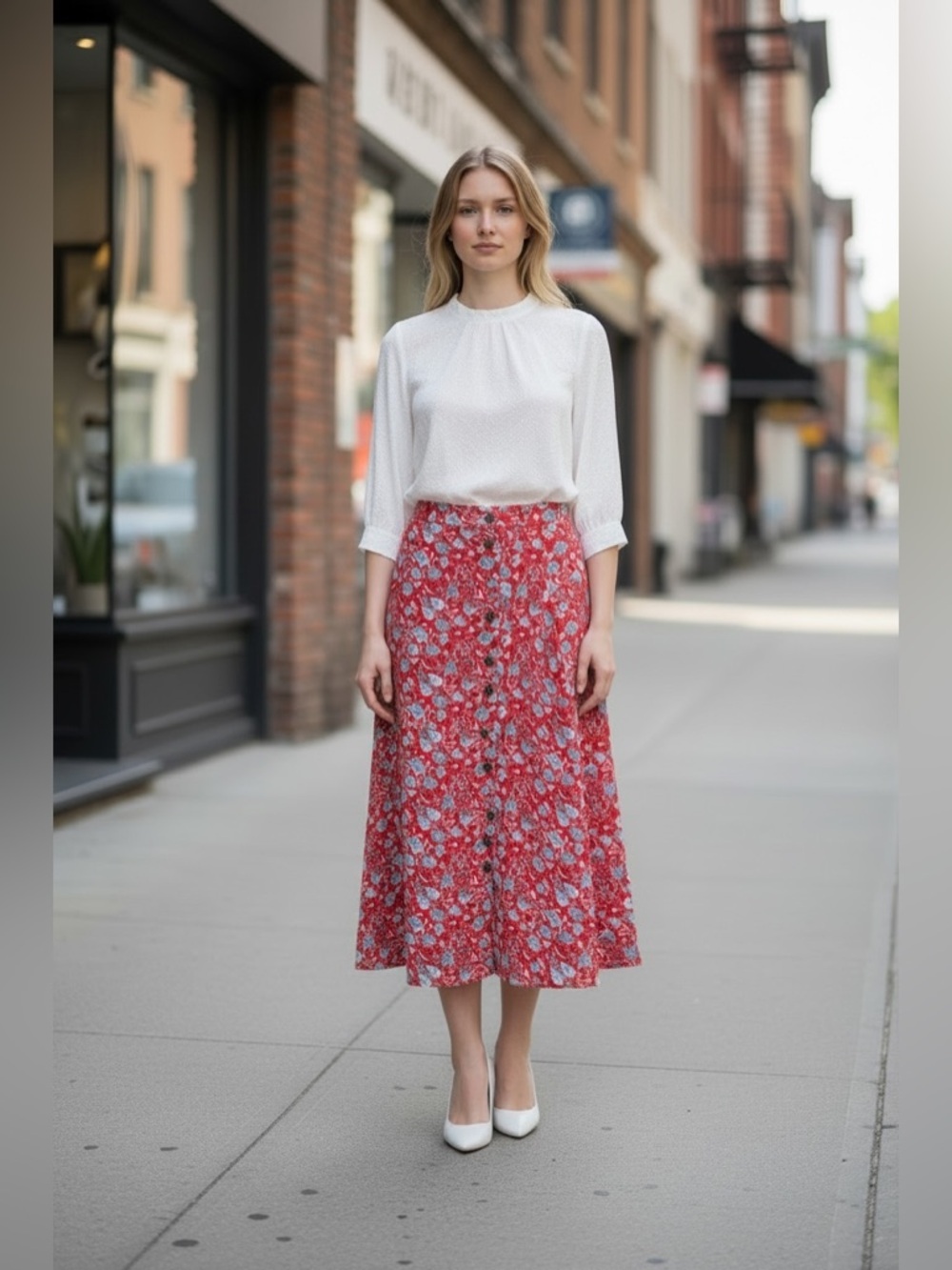 NEW, Zadig & Voltaire, Floral Midi Skirt Red Blue, EU 38, Designer Luxury